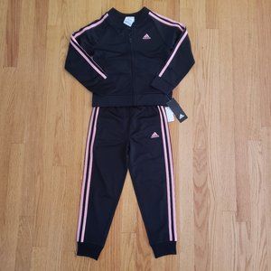 Adidas Girls Track Suit Black/Lt Pink Stripe